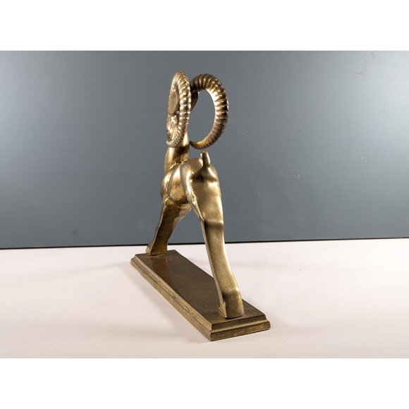 Vintage Solid Brass Sculpture of an Ibex Antelope, Art deco style brass Ram - Picture 8 of 14
